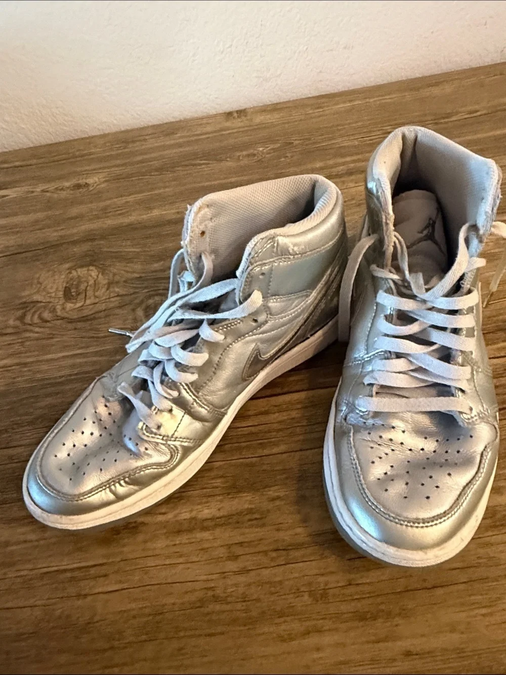 Metallic Silver High-Top Air Jordan Nike Sneakers - Men’s 9